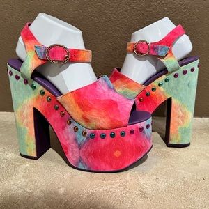 Dolls Kill YRU Daydream Tie Dye Platform heels size 9